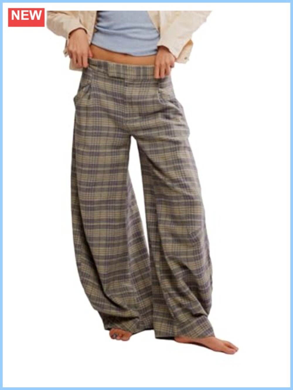 Women's Plaid Wide Leg Pants High Waisted Baggy Trousers Work Slacks